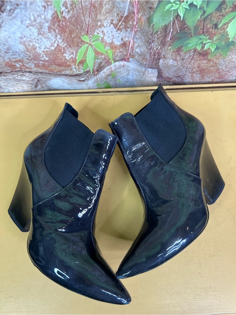 POUR LA VICTOIRE Charcoal Patent Leather Minimalist Luxury Ankle Boots, 7.5 - Picture 10 of 15